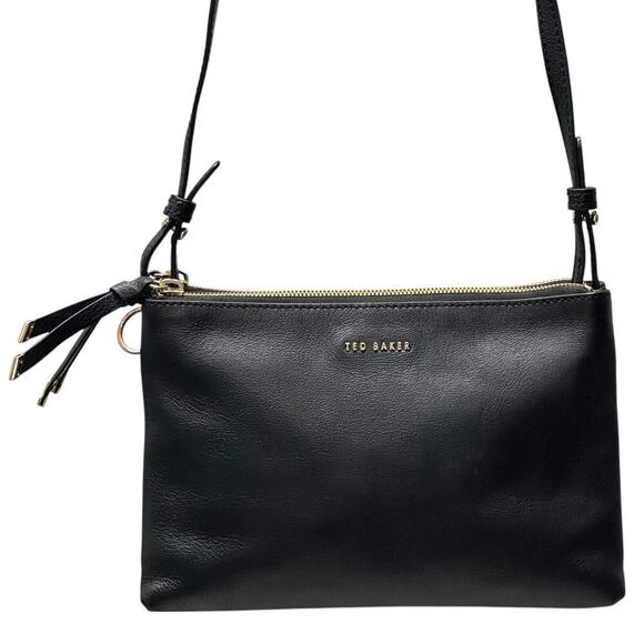 TED BAKER Daniibar Double Zip Leather Crossbody Bag In Black - Picture 3 of 15